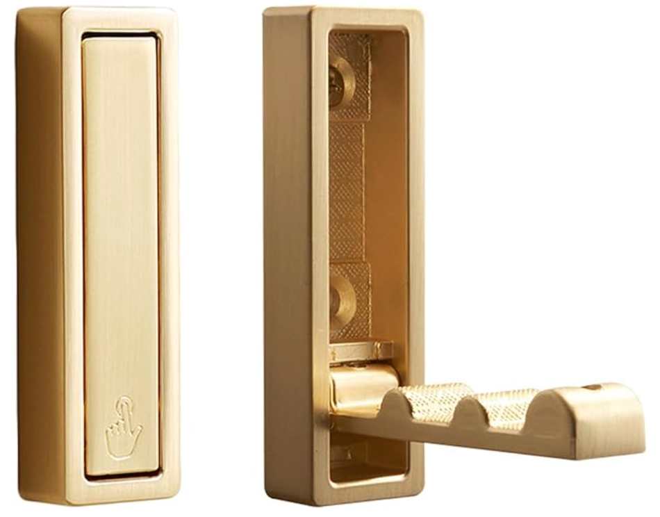 These gold folding coat hooks are the perfect addition to your closet or a small space that needs extra storage.