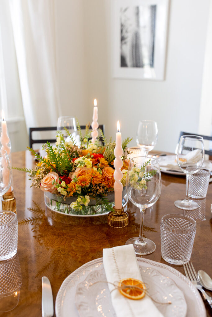 This festive holiday centerpiece is easy and simple. Click through for more easy holiday hosting tips.